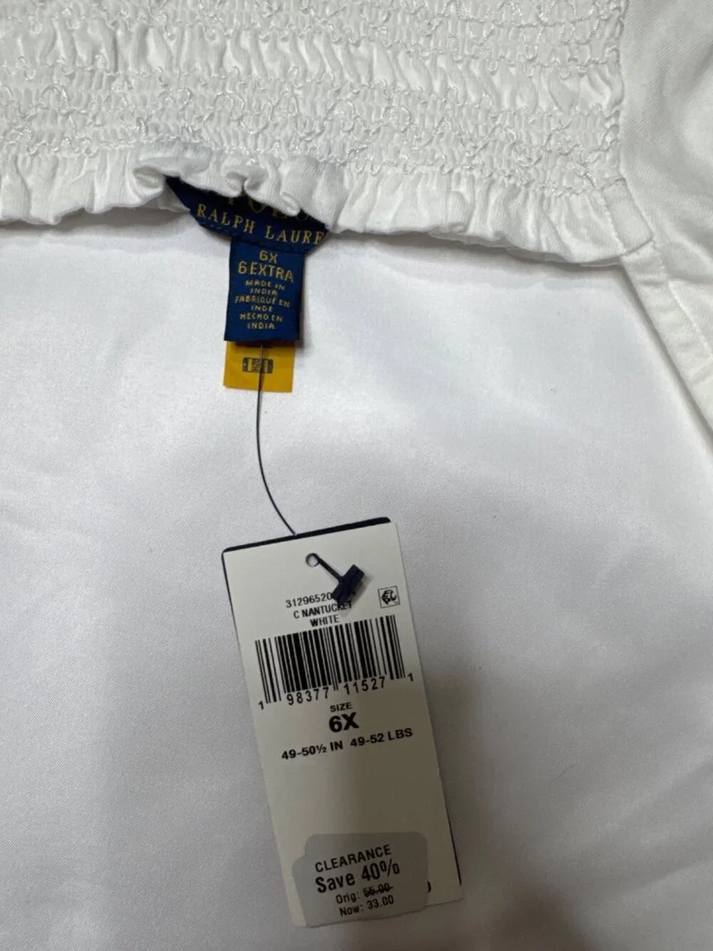 NWT/NWOT Ralph Lauren Smocked Puff-Sleeve Cotton Peplum Top White Size 6 & 6X